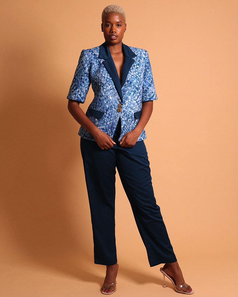 Tailleur bleu pantalon avec veste blazer pour femme - Kroskel, la marque de luxe pour femme