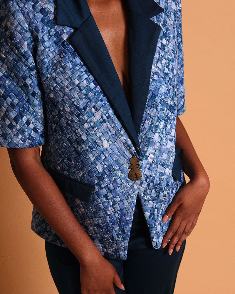 Tailleur bleu pantalon avec veste blazer pour femme - Kroskel, la marque de luxe pour femme