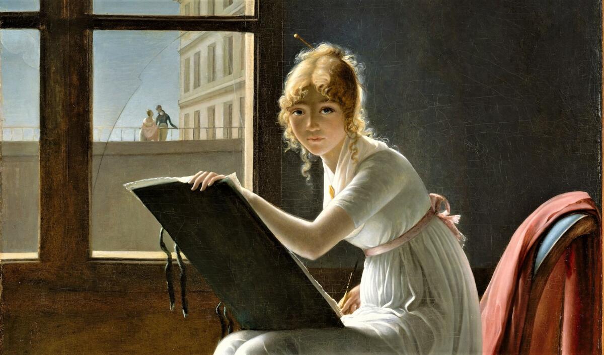 Jeune femme dessinant ou Marie Joséphine Charlotte du Val d'Ognes (1801) - par Marie Denise Villers